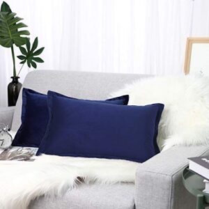 Velvet Throw Pillow Covers Sofa Cushion Cases Soft Solid Square Size Navy Blue 